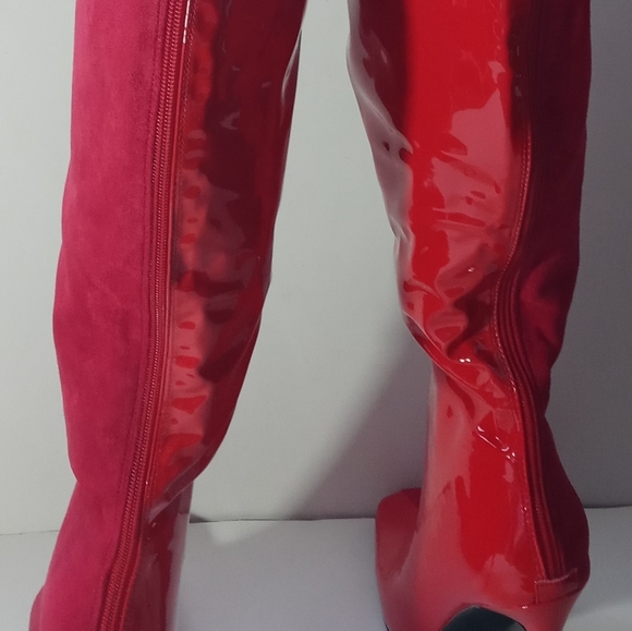 Red stiletto boots half suede half Faux leather - Picture 8 of 8